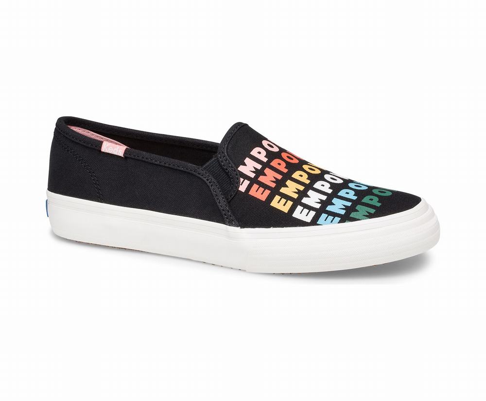 Women's Keds Double Decker Empower Slip Ons Black Multicolor 6283149GF - South Africa